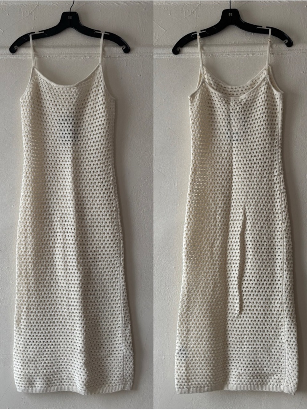 H&M Cream Crochet Maxi Slip Dress with Spaghetti Straps